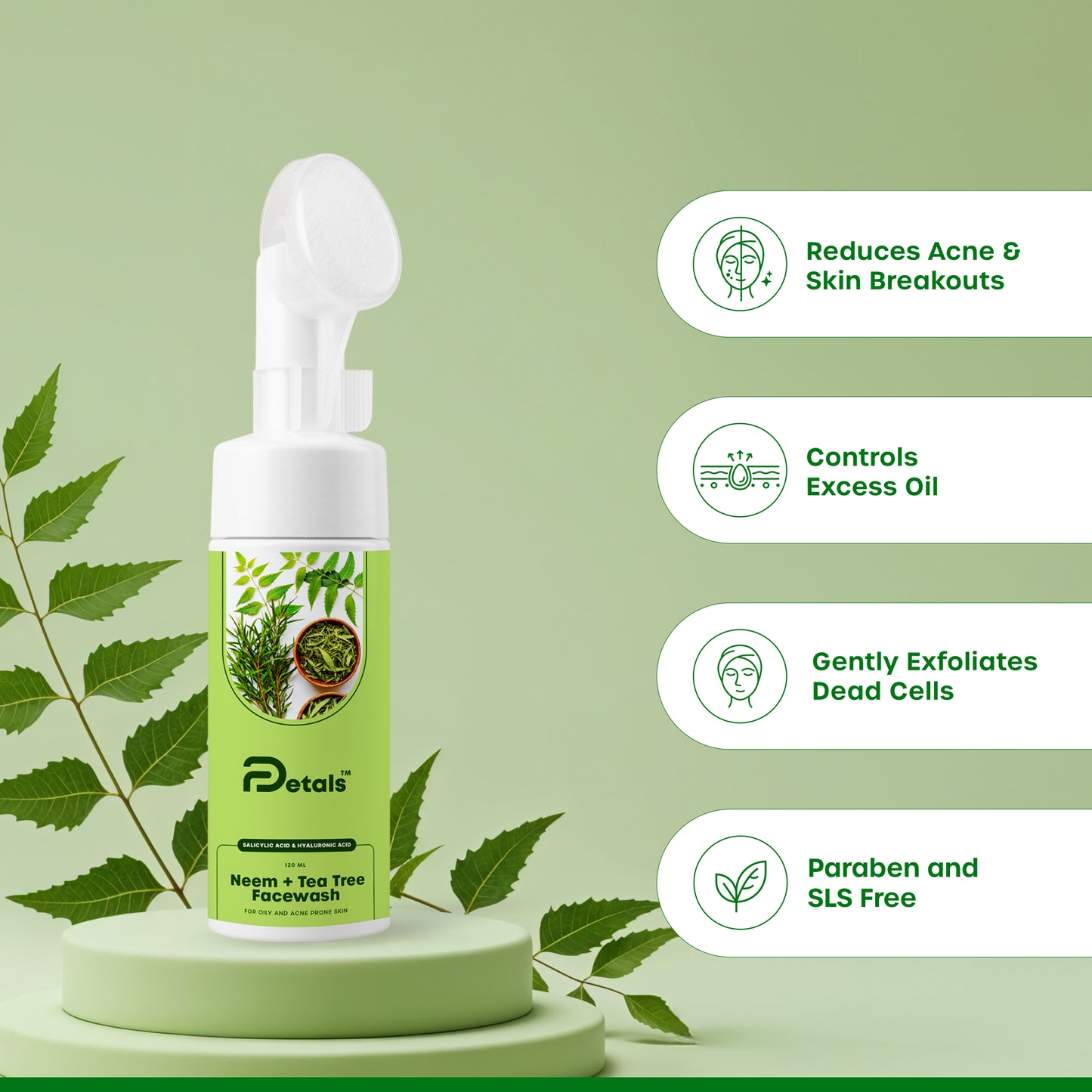 Neem and Tea Tree Facewash with Salicylic Acid & Hyaluronic Acid For Acne Prone Skin