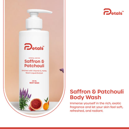 Saffron & Patchouli Body Wash, Cleanses, Nourishes and Refreshes | Hydrates and Softens Skin | Natural Glow | 200ml