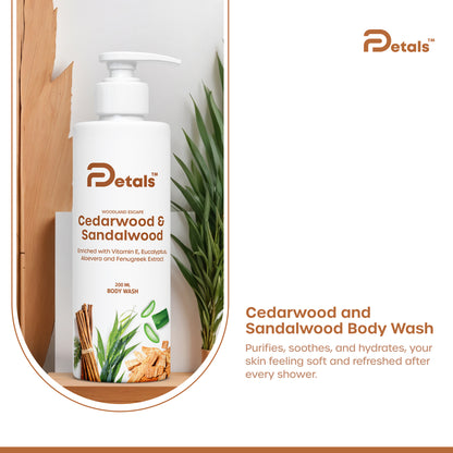 Sandalwood & Cedarwood Body Wash, Cleanses, Invigorates and Rejuvinates | Hydrates and Softens Skin | Refreshing Bath | 200ml