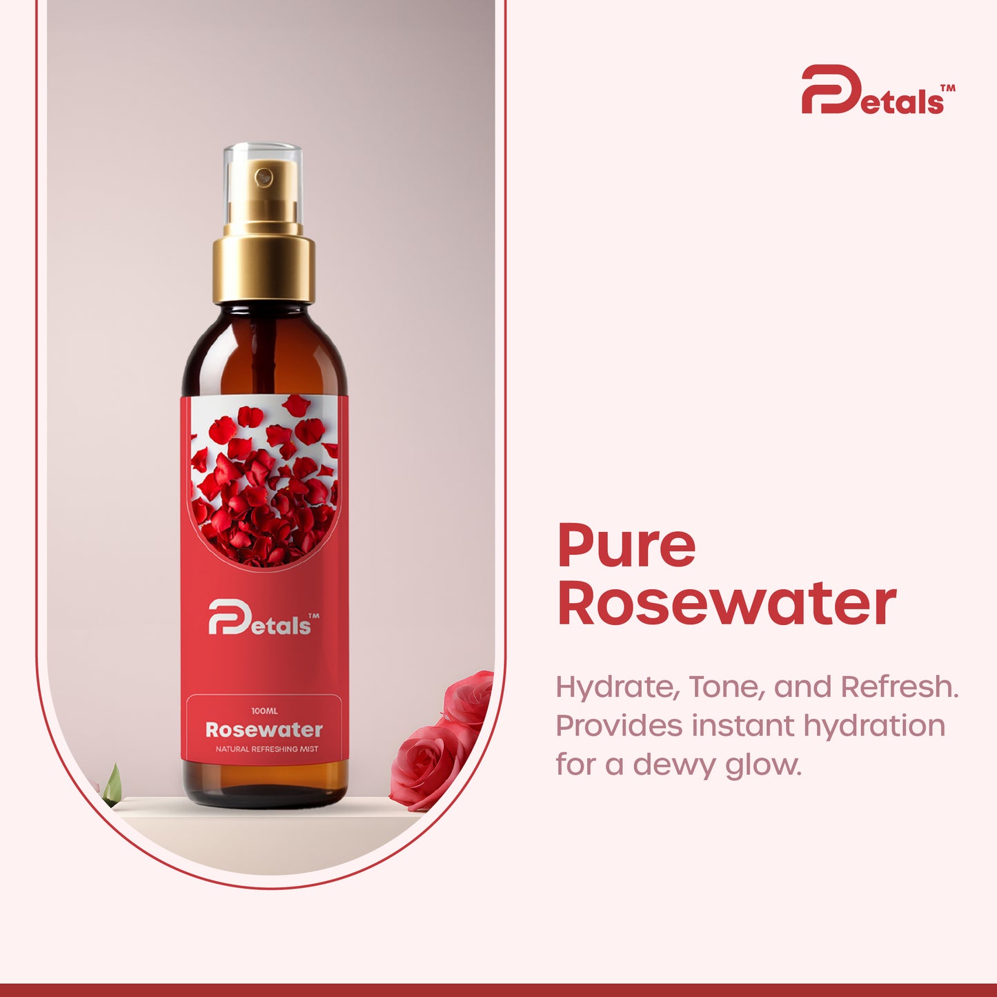 Rose Water Mist for Face, Pure Rose Petals Toner